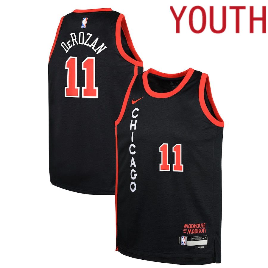 Youth Chicago Bulls #11 DeMar DeRozan Nike Black City Edition 2023-24 Swingman Replica NBA Jersey